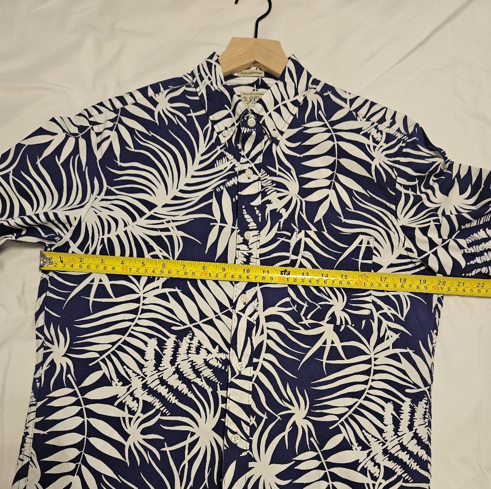 J. Crew Blue and White Casual Button Down Long Sleeve Shirt with Tropical Print